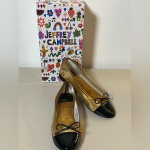 Jeffrey Campbell Black and Gold Flats with Bow w/ BOX!